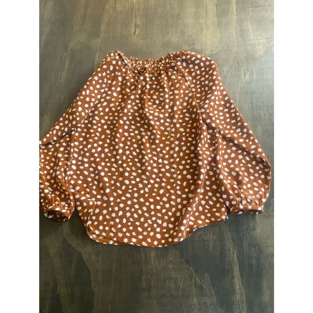 J. Crew Rust Brown Dot Print Long-Sleeve Blouse